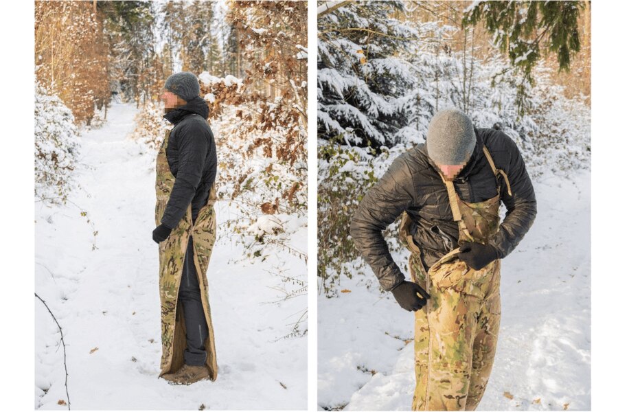 Hose Sleeka Reversible Salopettes Snugpak – Full Leg Zip. Öffnen des oberen Teils des seitlichen Reißverschlusses. Quelle: L.G. (Autor)