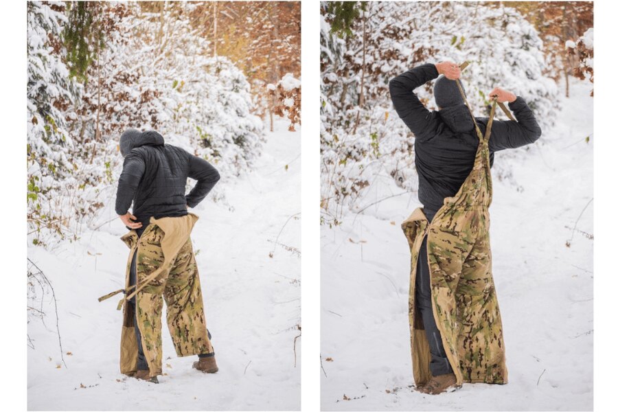 Hose Sleeka Reversible Salopettes Snugpak – Full Leg Zip. Anziehen von Hosenträgern. Quelle: L.G. (Autor)