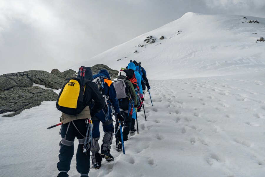 Seilteam im Winter. Quelle: https://www.pexels.com/cs-cz/foto/ryma-studeny-lide-pesi-turistika-10254837/