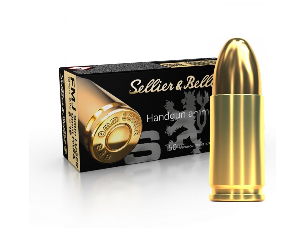 FMJ Sellier & Bellot® Munition / 9 mm Luger / 8 g - 124 grs / 50 Stück