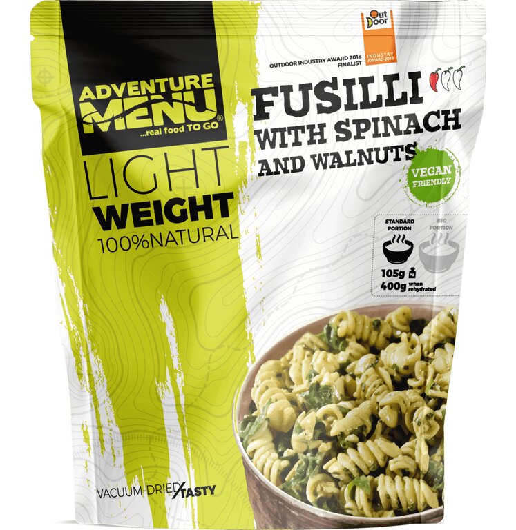 Getrocknete Nahrung Fusilli mit Spinat und Walnüssen Adventure Menu®