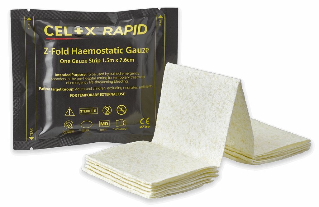 Hämostatische Gaze Celox Rapid CELOX Medical® / 7,6 cm x 1,5 m