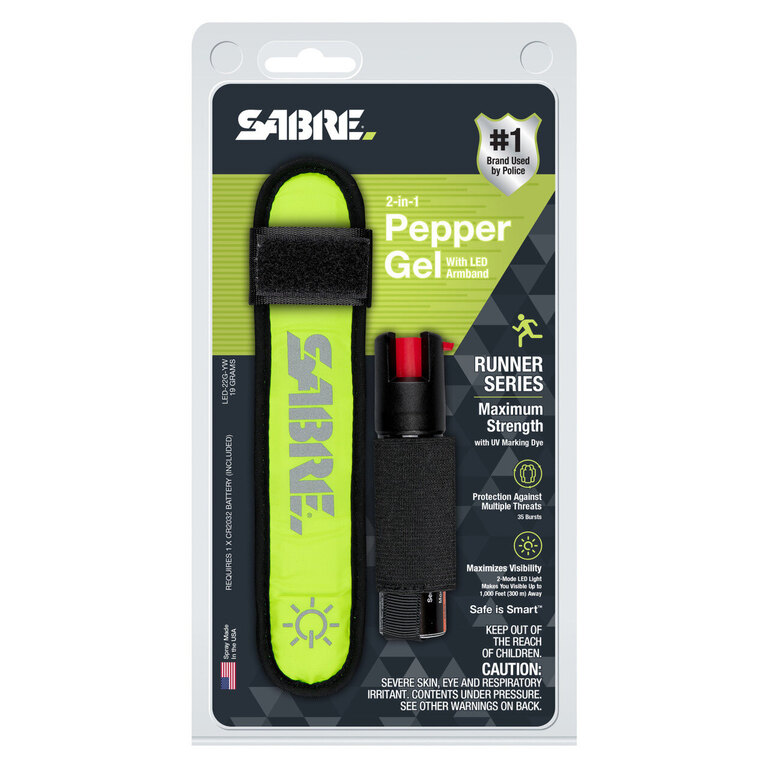 Läufer-Set 2 in 1 Sabre Red® - Abwehrspray + LED-Armband